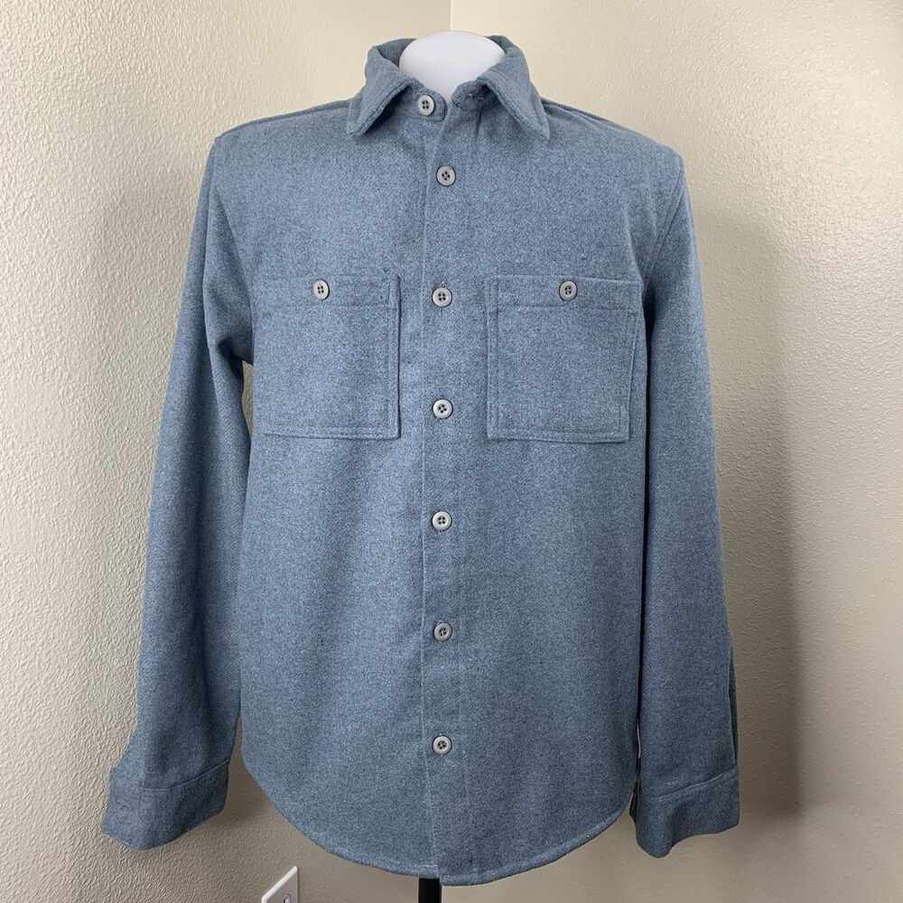 Onia Jacket Mens Sz S Blue Shirt Heavy Thick Shacket Button Wool Blend Pockets